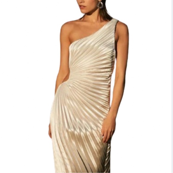 Anthropologie Dresses & Skirts - DELFI COLLECTIVE Solie Dress Pleated One Shoulder Champagne Gold Size XS